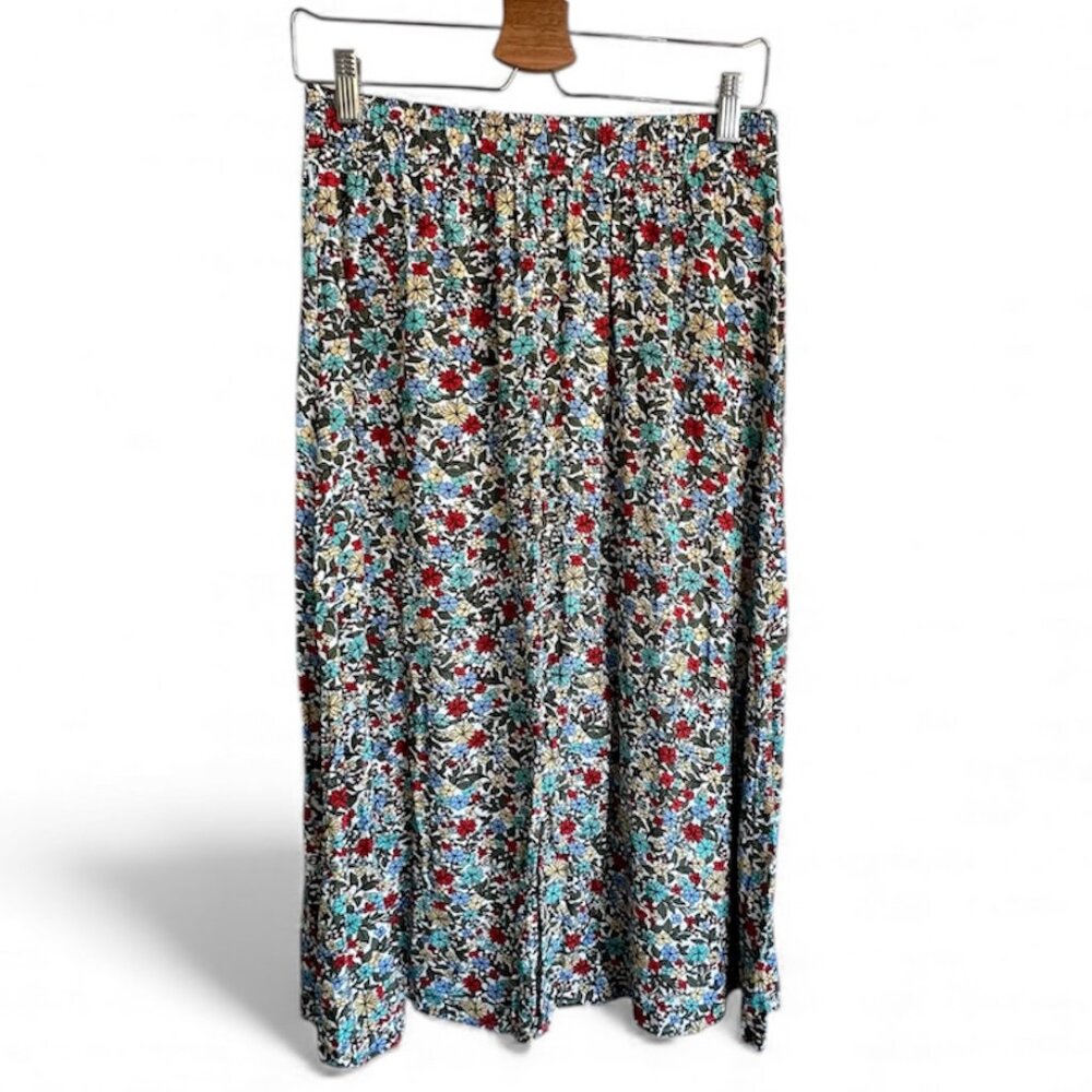 Loft Floral Button Pull on Midi Skirt Size Small